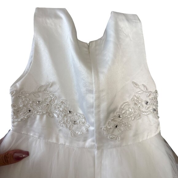 Just Couture Girls Sleeveless White Lace Embroidered High-Low Dress With Tulle O - Picture 5 of 8